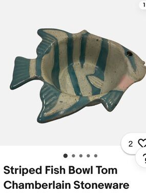 Chamberlain stoneware pottery bowls Blue Striped Fish Ceramic Dishes - Set of 2